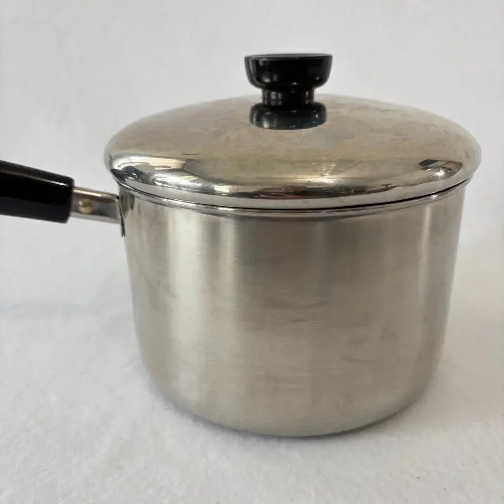 Revere Ware 1 QT Saucepan Pot & Lid Clinton 97C Aluminum Disc Bottom Stainless